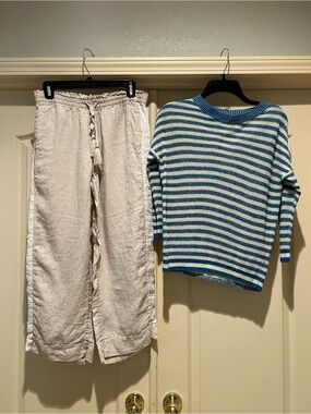 J. Crew Soft Cream Linen Drawstring Pants and J. Crew Knitted Shirt